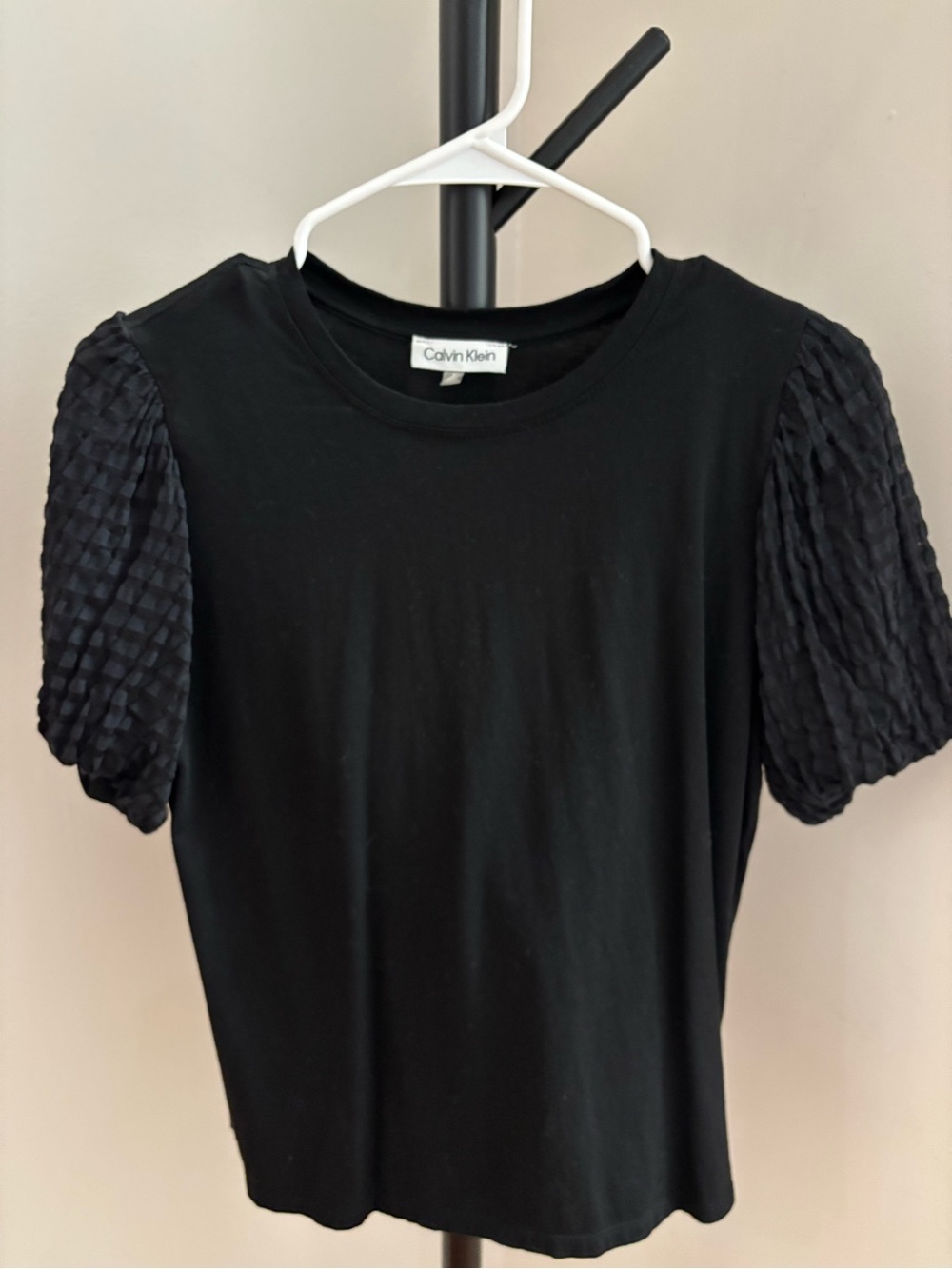 Calvin Klein Black Short Sleeve Shirt with Textured Puff Sleeves
